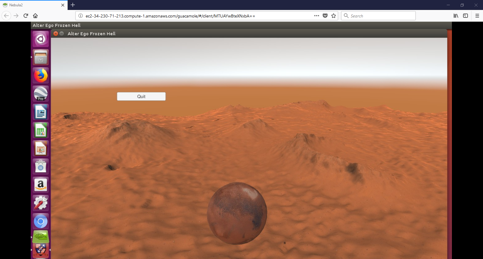 Alter Ego game view showing a large sphere above a Martian canyon