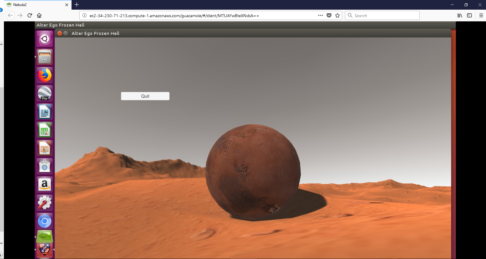 Alter Ego game view with a planet sphere on a sunlit Martian plain