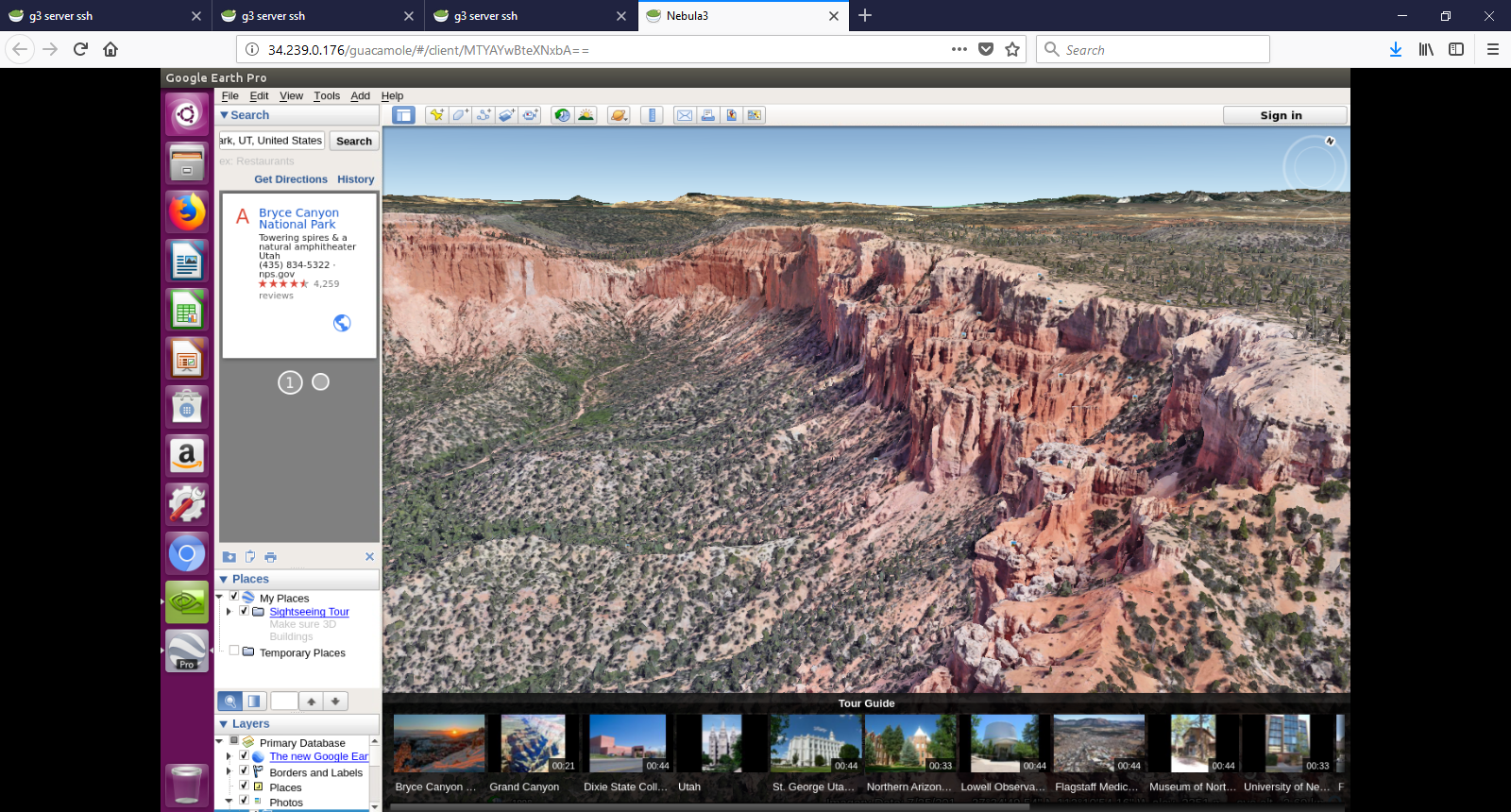 Google Earth aerial 3D view into Bryce Canyon in Utah