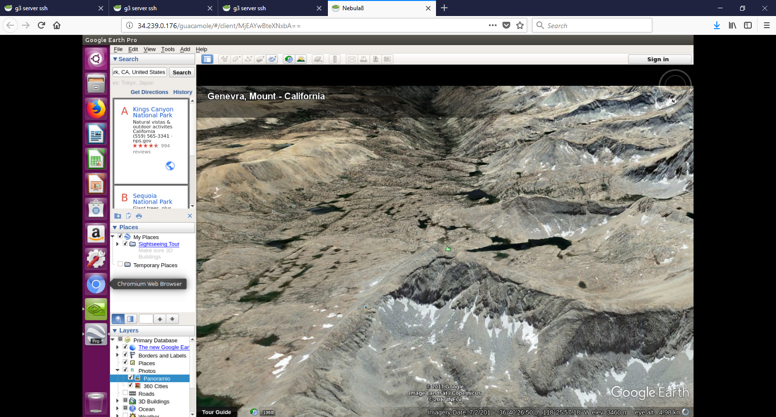 Google Earth aerial 3D view near Kings Canyon in California