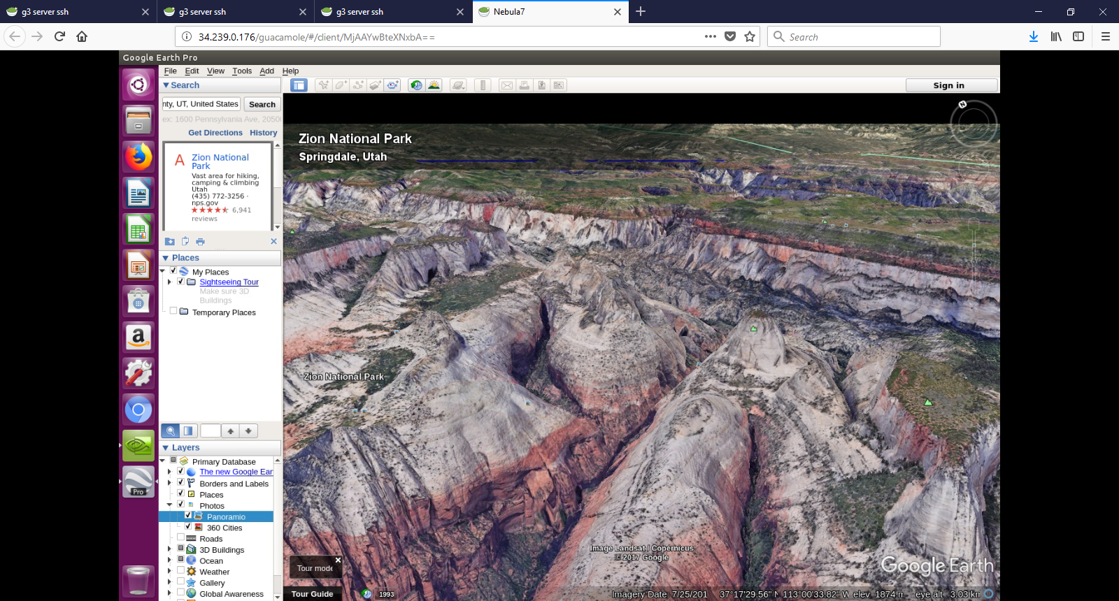 Google Earth aerial 3D view over Zion National Park in Utah