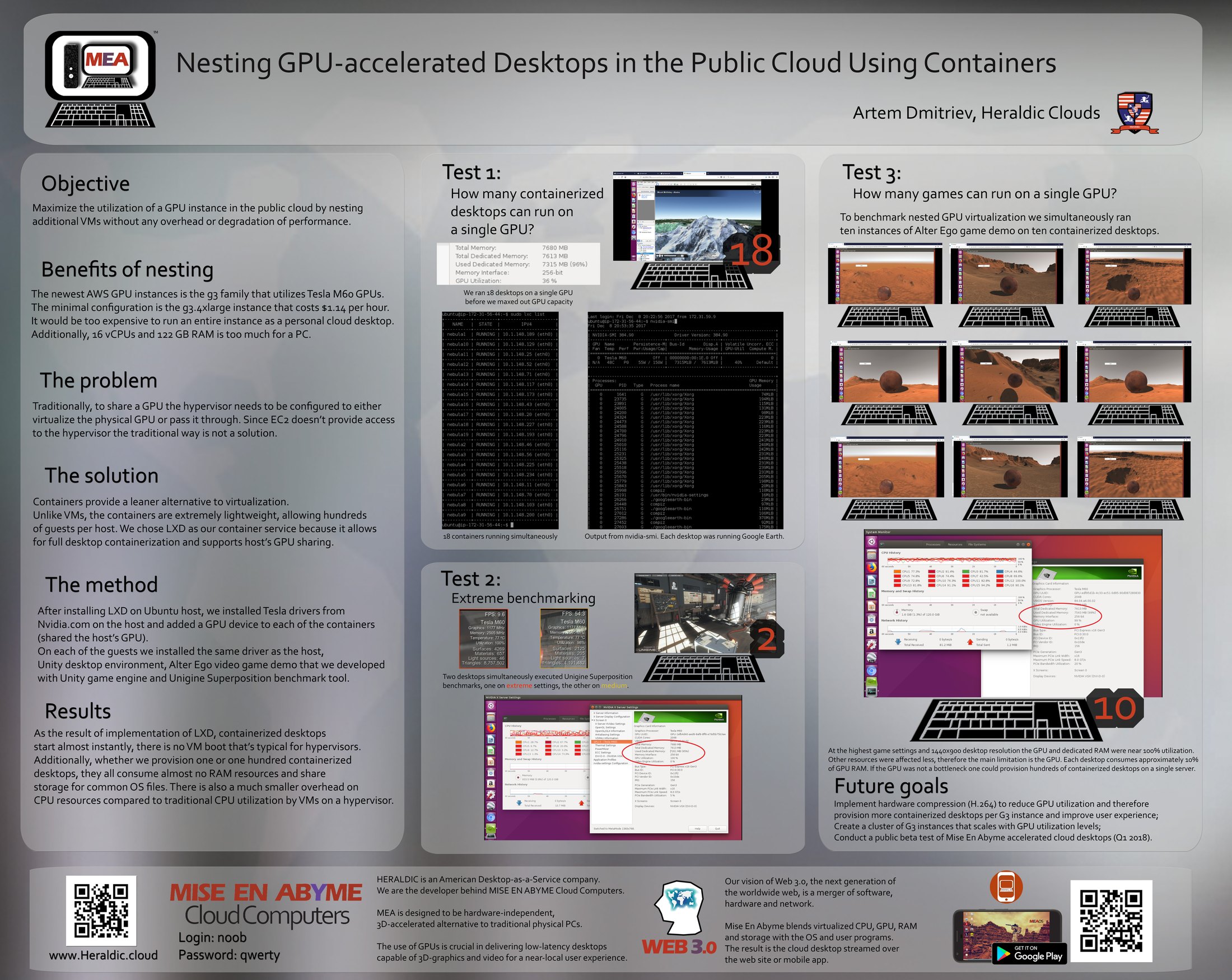 Preview of the GTC 2018 poster about nesting GPU-accelerated desktops in public-cloud containers